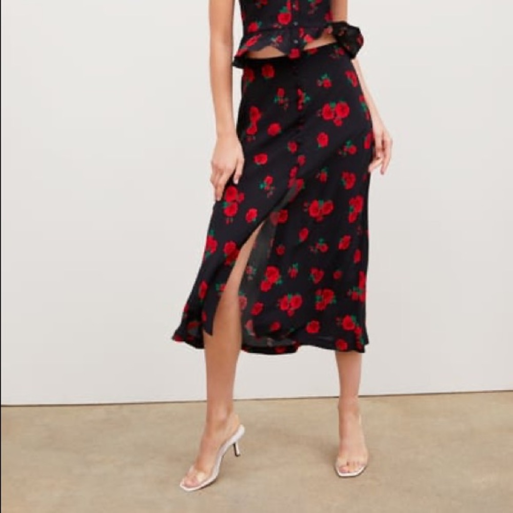 Rose print midi skirt